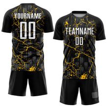Load image into Gallery viewer, Custom Black White-Yellow Lightning Sublimation Soccer Uniform Jersey