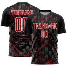 Load image into Gallery viewer, Custom Black Red-White Lightning Sublimation Soccer Uniform Jersey