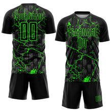 Load image into Gallery viewer, Custom Black Neon Green Lightning Sublimation Soccer Uniform Jersey