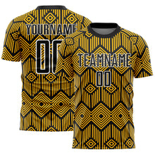Load image into Gallery viewer, Custom Gold Black-White Abstract Geometric Shapes Sublimation Soccer Uniform Jersey