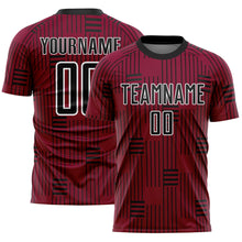 Load image into Gallery viewer, Custom Maroon Black-White Lines Sublimation Soccer Uniform Jersey