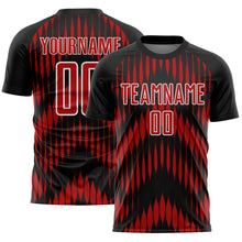 Load image into Gallery viewer, Custom Black Red-White Abstract Triangle Sublimation Soccer Uniform Jersey
