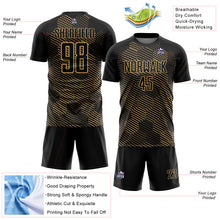 Load image into Gallery viewer, Custom Black Old Gold Abstract Hexagon Sublimation Soccer Uniform Jersey