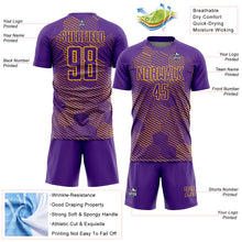 Load image into Gallery viewer, Custom Purple Gold Abstract Hexagon Sublimation Soccer Uniform Jersey