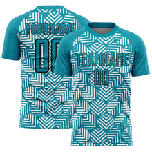 Load image into Gallery viewer, Custom Teal Black Abstract Geometric Shapes Sublimation Soccer Uniform Jersey