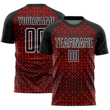 Load image into Gallery viewer, Custom Black Red-White Abstract Geometric Shapes Sublimation Soccer Uniform Jersey