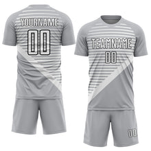 Load image into Gallery viewer, Custom Gray White-Black Stripes Sublimation Soccer Uniform Jersey