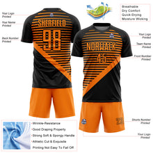 Load image into Gallery viewer, Custom Black Bay Orange Stripes Sublimation Soccer Uniform Jersey