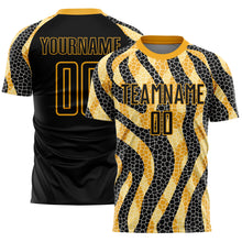 Load image into Gallery viewer, Custom Black Gold Animal Print Sublimation Soccer Uniform Jersey