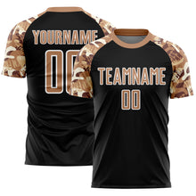 Load image into Gallery viewer, Custom Black Old Gold-White Camouflage Sublimation Soccer Uniform Jersey