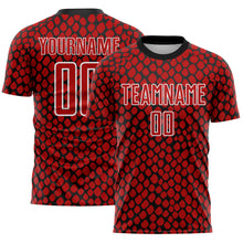 Load image into Gallery viewer, Custom Red Black-White Snake Skin Sublimation Soccer Uniform Jersey