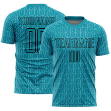 Load image into Gallery viewer, Custom Teal Black Geometric Pattern Sublimation Soccer Uniform Jersey