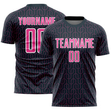 Load image into Gallery viewer, Custom Navy Pink-White Geometric Pattern Sublimation Soccer Uniform Jersey