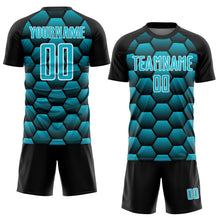 Load image into Gallery viewer, Custom Black Lakes Blue-White Hexagons Pattern Sublimation Soccer Uniform Jersey
