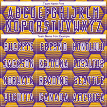 Load image into Gallery viewer, Custom Purple Gold-White Hexagons Pattern Sublimation Soccer Uniform Jersey
