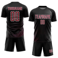 Load image into Gallery viewer, Custom Black Crimson-White Geometric Lines Sublimation Soccer Uniform Jersey