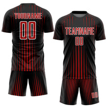 Load image into Gallery viewer, Custom Black Red-White Lines Sublimation Soccer Uniform Jersey
