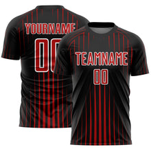 Load image into Gallery viewer, Custom Black Red-White Lines Sublimation Soccer Uniform Jersey