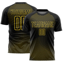Load image into Gallery viewer, Custom Black Yellow Geometric Lines Sublimation Soccer Uniform Jersey