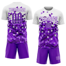 Load image into Gallery viewer, Custom Purple White Geometric Pattern Sublimation Soccer Uniform Jersey
