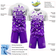 Load image into Gallery viewer, Custom Purple White Geometric Pattern Sublimation Soccer Uniform Jersey