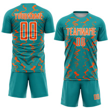 Load image into Gallery viewer, Custom Teal Orange-White Abstract Lines Sublimation Soccer Uniform Jersey