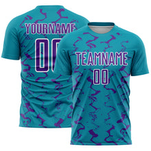 Load image into Gallery viewer, Custom Teal Purple-White Abstract Lines Sublimation Soccer Uniform Jersey