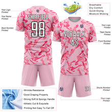 Load image into Gallery viewer, Custom Light Pink Black-Pink Abstract Geometric Pattern Sublimation Soccer Uniform Jersey