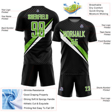 Load image into Gallery viewer, Custom Black Neon Green-White Diagonal Lines Sublimation Soccer Uniform Jersey