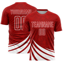 Load image into Gallery viewer, Custom Red White Wind Shapes Sublimation Soccer Uniform Jersey