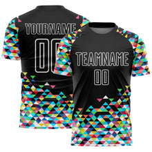 Load image into Gallery viewer, Custom Black White Colorful Geometric Triangle Sublimation Soccer Uniform Jersey