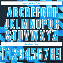 Load image into Gallery viewer, Custom Navy Sky Blue-White Geometric Shapes Sublimation Soccer Uniform Jersey