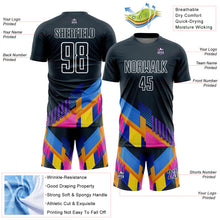Load image into Gallery viewer, Custom Navy White Geometric Shapes Sublimation Soccer Uniform Jersey