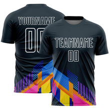 Load image into Gallery viewer, Custom Navy White Geometric Shapes Sublimation Soccer Uniform Jersey