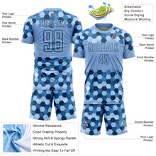 Load image into Gallery viewer, Custom Light Blue Black Geometric Shapes Sublimation Soccer Uniform Jersey