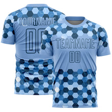 Load image into Gallery viewer, Custom Light Blue Black Geometric Shapes Sublimation Soccer Uniform Jersey