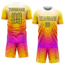 Load image into Gallery viewer, Custom Yellow Hot Pink-Black Geometric Shapes Sublimation Soccer Uniform Jersey