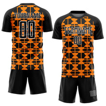 Load image into Gallery viewer, Custom Black Bay Orange-White Geometric Shapes Sublimation Soccer Uniform Jersey