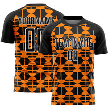 Load image into Gallery viewer, Custom Black Bay Orange-White Geometric Shapes Sublimation Soccer Uniform Jersey