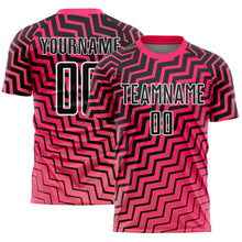 Load image into Gallery viewer, Custom Pink Black-White Geometric Lines Sublimation Soccer Uniform Jersey