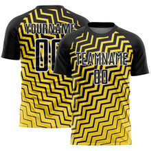 Load image into Gallery viewer, Custom Yellow Black-White Geometric Lines Sublimation Soccer Uniform Jersey