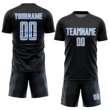 Load image into Gallery viewer, Custom Black Light Blue-White Geometric Lines Sublimation Soccer Uniform Jersey