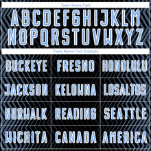 Load image into Gallery viewer, Custom Black Light Blue-White Geometric Lines Sublimation Soccer Uniform Jersey