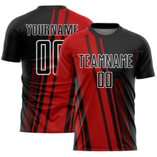 Load image into Gallery viewer, Custom Red Black-White Lines Sublimation Soccer Uniform Jersey