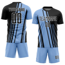 Load image into Gallery viewer, Custom Light Blue Black-White Lines Sublimation Soccer Uniform Jersey