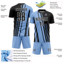 Load image into Gallery viewer, Custom Light Blue Black-White Lines Sublimation Soccer Uniform Jersey
