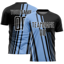Load image into Gallery viewer, Custom Light Blue Black-White Lines Sublimation Soccer Uniform Jersey