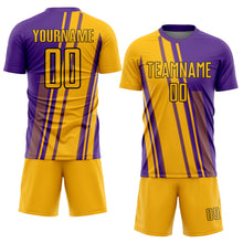 Load image into Gallery viewer, Custom Gold Purple-White Lines Sublimation Soccer Uniform Jersey