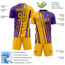 Load image into Gallery viewer, Custom Gold Purple-White Lines Sublimation Soccer Uniform Jersey