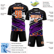 Load image into Gallery viewer, Custom Black Bay Orange-White Lines Sublimation Soccer Uniform Jersey